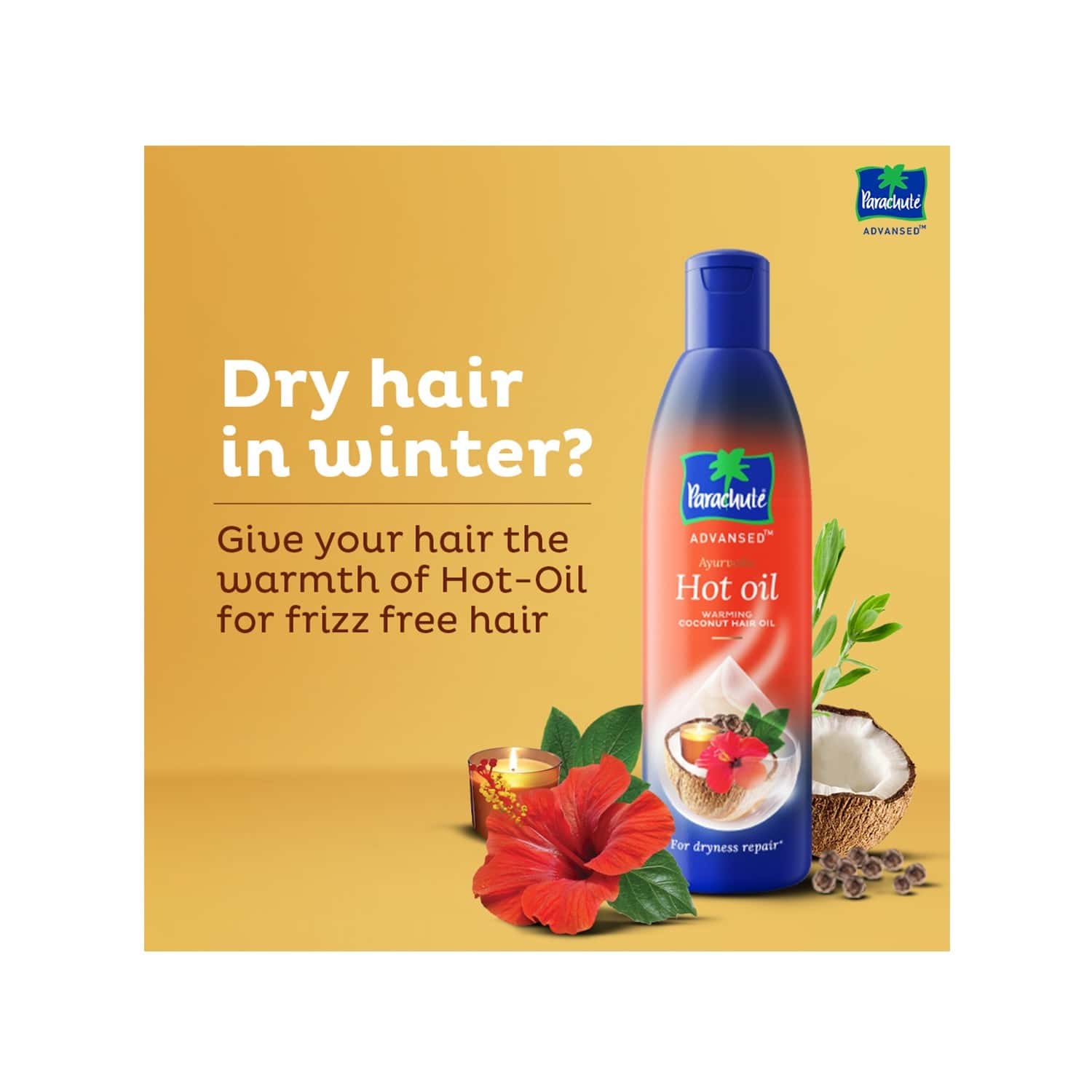 Parachute Advansed Ayurvedic Hot Oil,warming Coconut Hair Oil, 400 Ml With  Free 90 Ml - Medanand