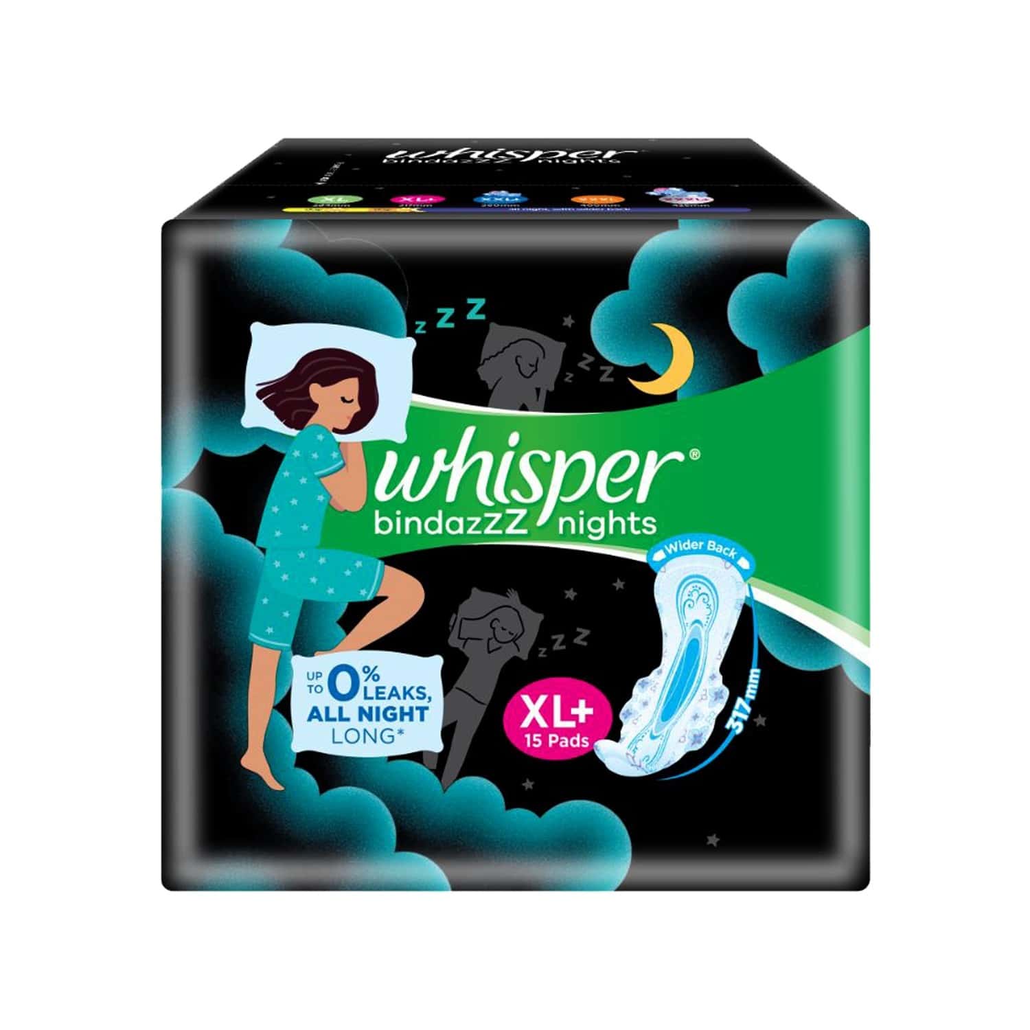 Whisper bindazzz night (XXL+) 15+15+15 sanitary Pads